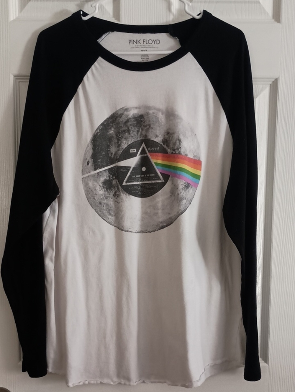 Pink Floyd Black & White Raglan Long Sleeve Shirt with Prism Graphic 2X (b225)